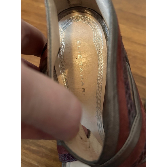 Eli Tahari Burgundy Suede & Snakeskin Stiletto Heels Sandals Size 39.5 - Picture 4 of 10